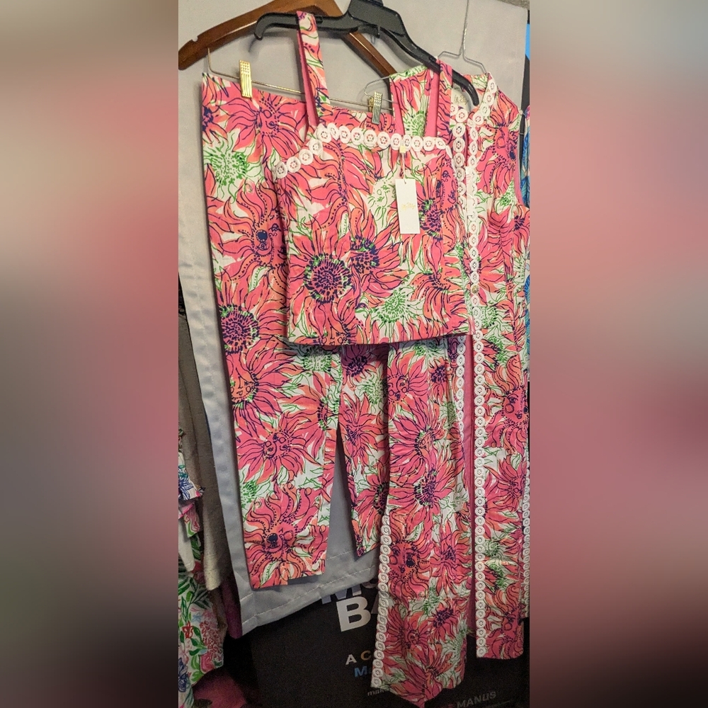 Lilly Pulitzer 3 Pc Set Vanaday Duster Vest, Pants & Top  NWT size 6 - Picture 2 of 2